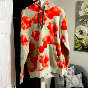 Rare Nike.Men's Floral Tie-Dye Hoodie - Cream with Red/Orange Print